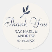 Sticker Rond Elégant Mariage Merci Laurel Sprig Navy Bleu (Devant)