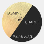 Sticker Rond Élégant Mariage moderne Black & Gold Foil (Devant)
