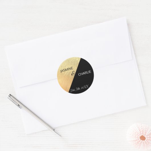 Sticker Rond Élégant Mariage moderne Black & Gold Foil (Enveloppe)