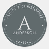 Sticker Rond Élégant Mariage moderne gris ardoise (Devant)