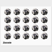 Sticker Rond Élégant Mariage moderne noir blanc floral (Feuille)