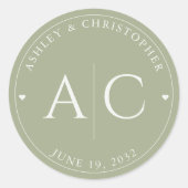 Sticker Rond Élégant Mariage moderne Sage Vert (Devant)