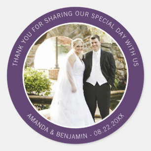 Sticker Rond Élégant Mariage moderne violet Merci photo