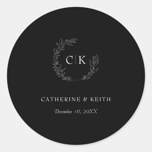 Sticker Rond Élégant Mariage Monogramme (Devant)