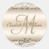 Sticker Rond Élégant Mariage Monogramme Champagne Metallic (Devant)