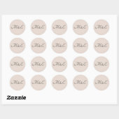 Sticker Rond Élégant Mariage monogramme minimal (Feuille)