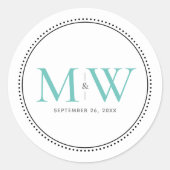 Sticker Rond Élégant Mariage Monogramme Turquoise (Devant)