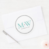 Sticker Rond Élégant Mariage Monogramme Turquoise (Enveloppe)