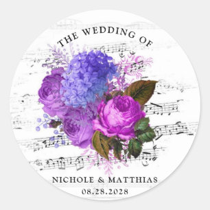Sticker Rond Élégant Mariage musical floral