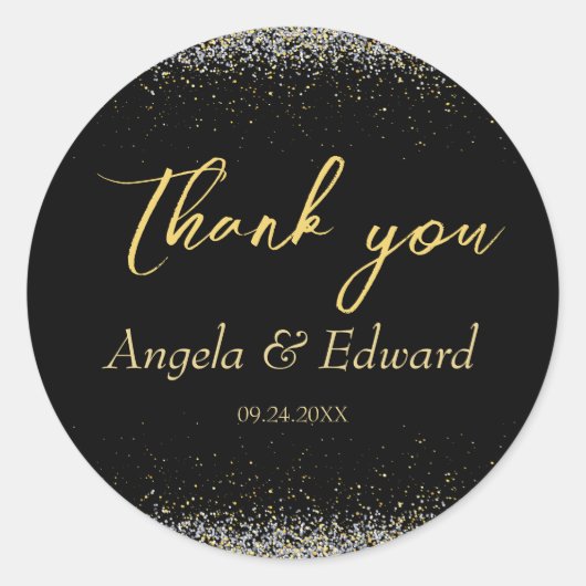 Sticker Rond Élégant Mariage Noir Et Or (Devant)