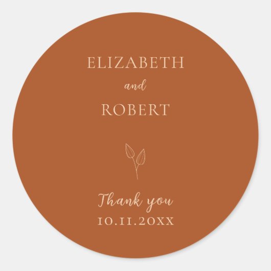 Sticker Rond Élégant Mariage orange brûlé Terracotta simple (Devant)