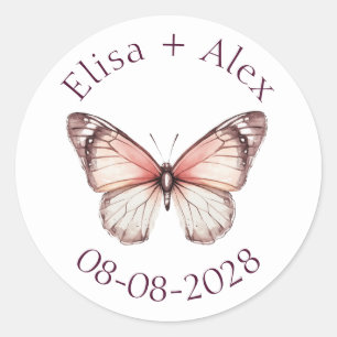 Sticker Rond Élégant Mariage papillons Fiançailles PERSONNALISÉ
