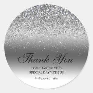 Sticker Rond Élégant Mariage Parties scintillant argent