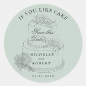 Sticker Rond Élégant Mariage Pastel Gâteau Enregistrer La Date (Devant)