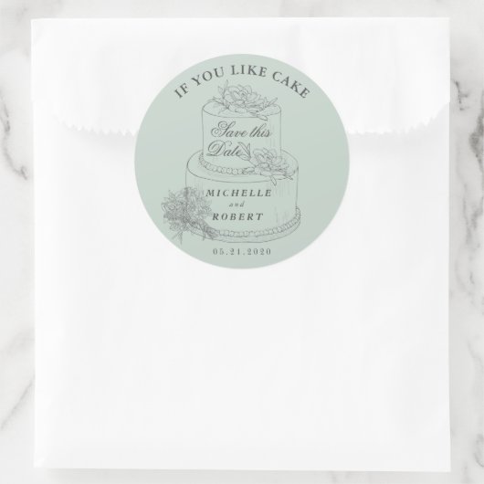 Sticker Rond Élégant Mariage Pastel Gâteau Enregistrer La Date (Sac)