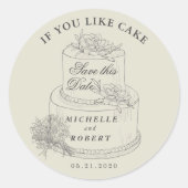 Sticker Rond Élégant Mariage Pastel Gâteau Enregistrer La Date (Devant)