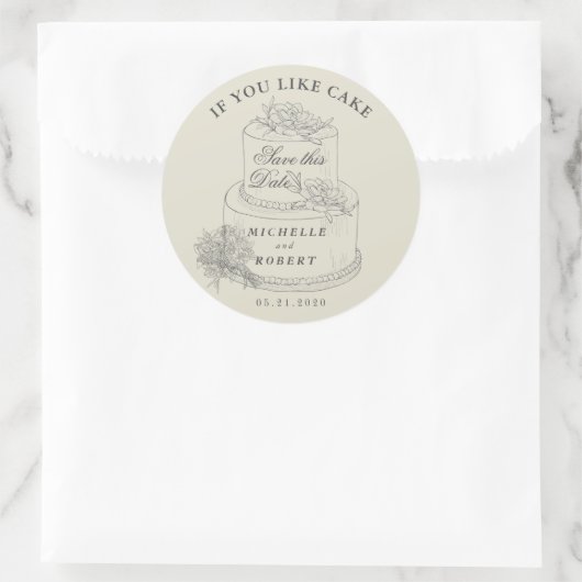Sticker Rond Élégant Mariage Pastel Gâteau Enregistrer La Date (Sac)