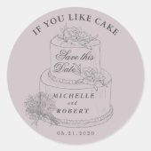 Sticker Rond Élégant Mariage Pastel Gâteau Enregistrer La Date (Devant)