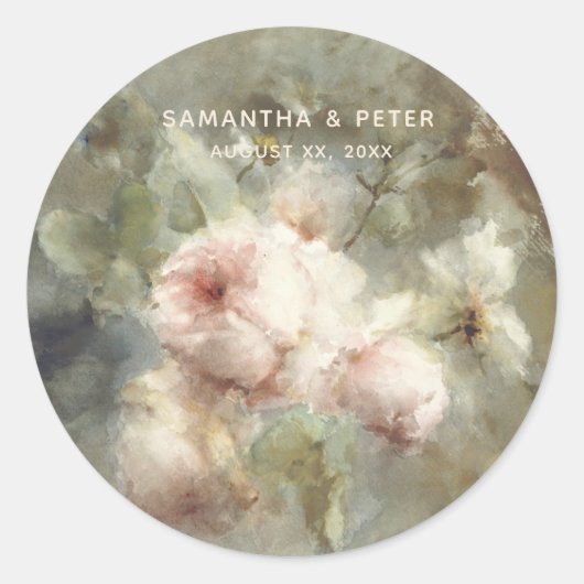 Sticker Rond Élégant Mariage Rose d'époque (Devant)