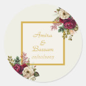 Sticker Rond Élégant Mariage Rose Floral (Devant)