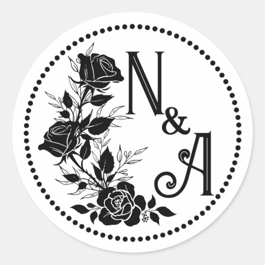 Sticker Rond Élégant Mariage Rose Monogramme (Devant)
