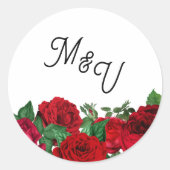 Sticker Rond Élégant Mariage Rose Monogramme Personnalisé Class (Devant)