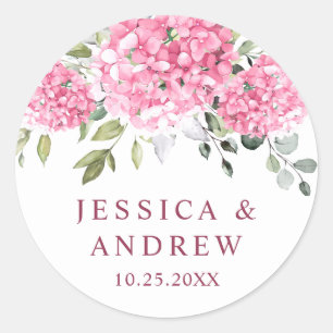 Sticker Rond Élégant Mariage rose pâle Hydrangée Eucalyptus