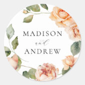 Sticker Rond Élégant Mariage Rose Peach (Devant)
