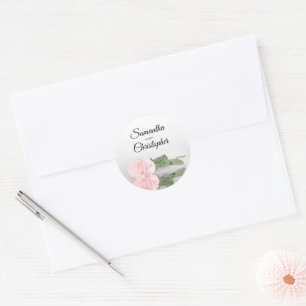Sticker Rond Élégant Mariage rose rose rose rose pâle en miroir