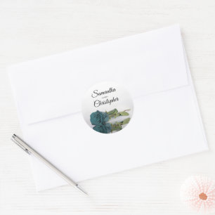Sticker Rond Élégant Mariage Rose Turquoise à longue tige en mi