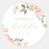 Sticker Rond Élégant Mariage Rose & Vert Sauge (Devant)