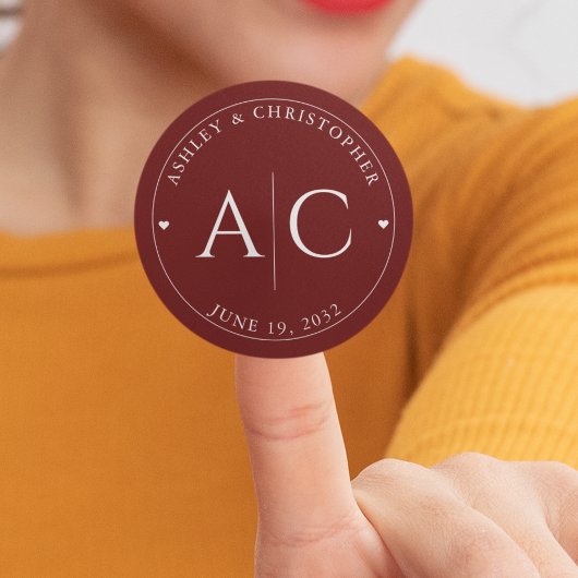 Sticker Rond Élégant Mariage rouge Crimson moderne