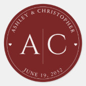 Sticker Rond Élégant Mariage rouge Crimson moderne (Devant)