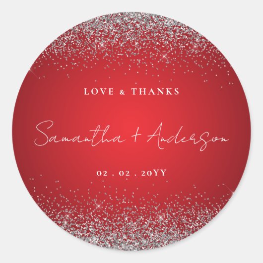 Sticker Rond Élégant Mariage rouge et étincelant (Devant)