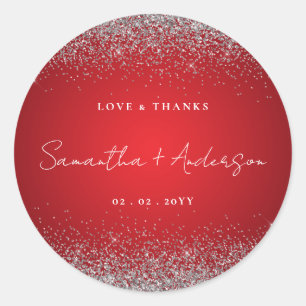 Sticker Rond Élégant Mariage rouge et étincelant