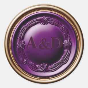 Sticker Rond Élégant Mariage Royal Purple et Gold Wax Seal