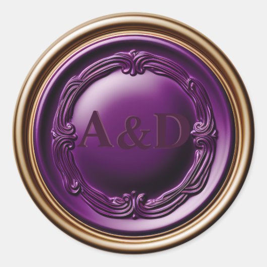 Sticker Rond Élégant Mariage Royal Purple et Gold Wax Seal (Devant)