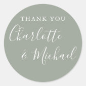 Sticker Rond Élégant Mariage signature Sage Green Merci (Devant)