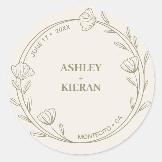 Sticker Rond Élégant Mariage vert de mousse de fleurs (Devant)