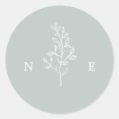 Sticker Rond Élégant Mariage vert feuille de monogramme (Devant)
