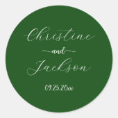 Sticker Rond Élégant Mariage vert Moss Script (Devant)