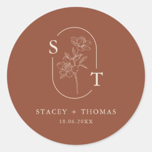 Sticker Rond Élégant Mariage Whimsical en terre cuite