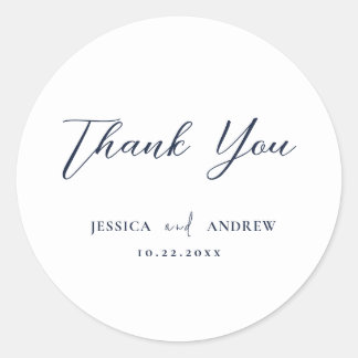 Sticker Rond Elégant Marine bleu & blanc Simple Mariage