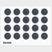Sticker Rond Élégant Marine Blue Gold Monogramme Mariage de scr (Feuille)