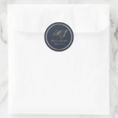 Sticker Rond Élégant Marine Blue Gold Monogramme Mariage de scr (Sac)