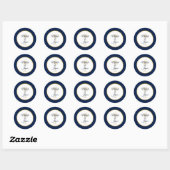 Sticker Rond Elégant Marine Blue Gold Palm Tree Mariage moderne (Feuille)