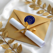 Sticker Rond Elégant Marine & Gold Script Graduation Confetti