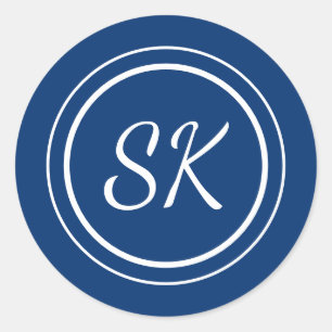 Sticker Rond Élégant Marine Professionnel Monogramme Business