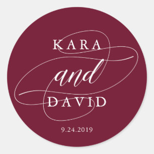 Sticker Rond Elégant Marsala et Mariage de calligraphie blanche