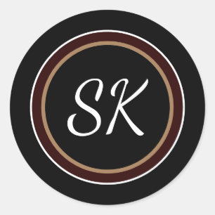 Sticker Rond Élégant Mélange Brown Noir Professionnel Monogramm